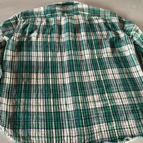 Lucky Brand Green Plaid Veryical Textured Flannel Shirt Button Front Mens Large - Picture 6 of 11
